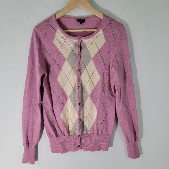 Talbot's Women's Pink/Gray/White Argile Button-Front Sweater Sz M Merino Wool - Picture 12 of 12